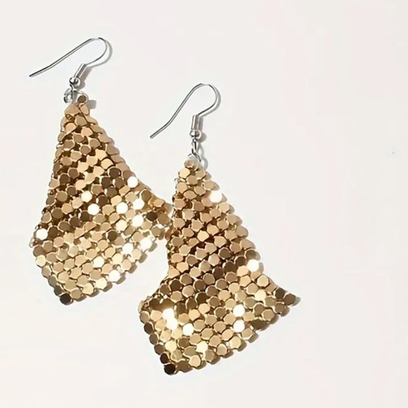 Metallic Gold Sheet Metal Dangle Earrings - Picture 3 of 4